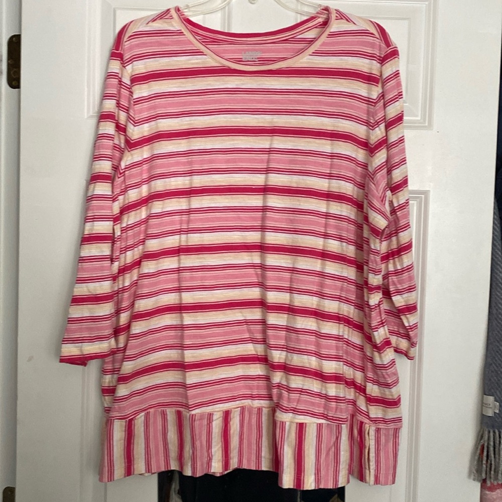 Lands’ End Ladies Striped 3Q Sleeve Slub Jersey Swing Tunic